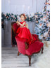 Red Satin Tulle High Low Flower Girl Dress